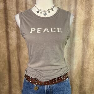 Vintage Y2K Peace Tank Top Sleeveless T-Shirt Gray Indie Sleaze Military Boho